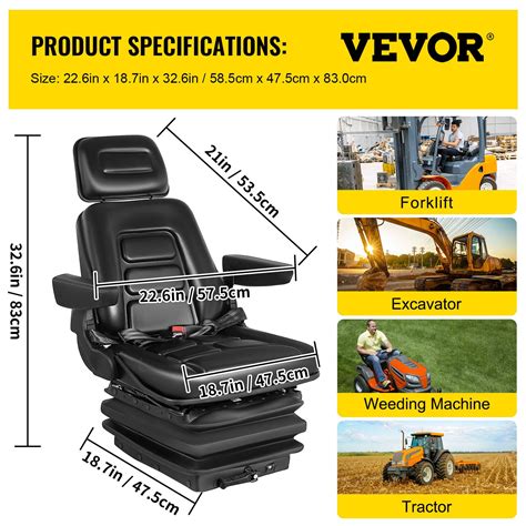 VEVOR Suspension Seat Adjustable Backrest Headrest Armrest, 